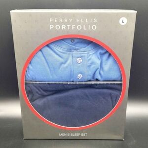 PERRY ELLIS PORTFOLIO MENS BLUE SLEEP SET / LONG SLEEVE PAJAMAS LARGE NEW IN BOX